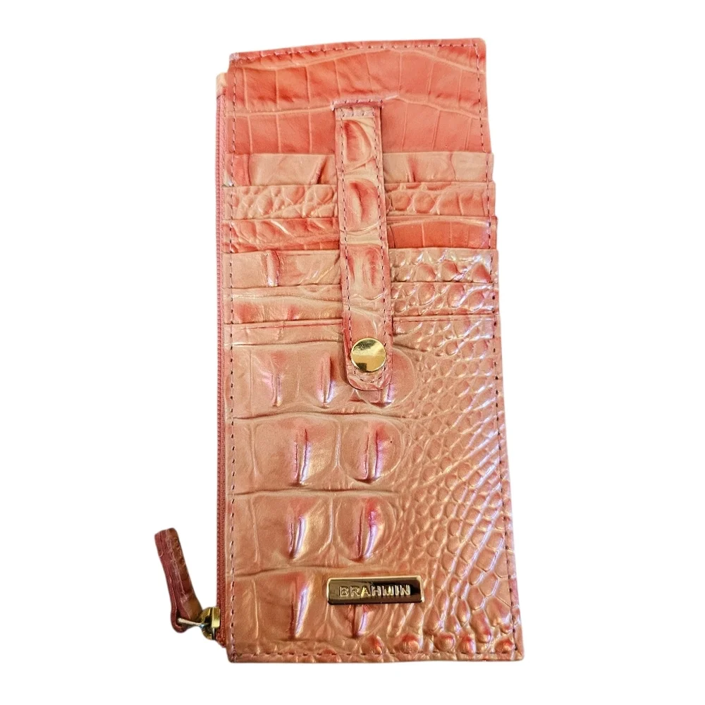 Brahmin Duxbury Pink Punch Melbourne Croc Leather and Card Holder Wallet Set